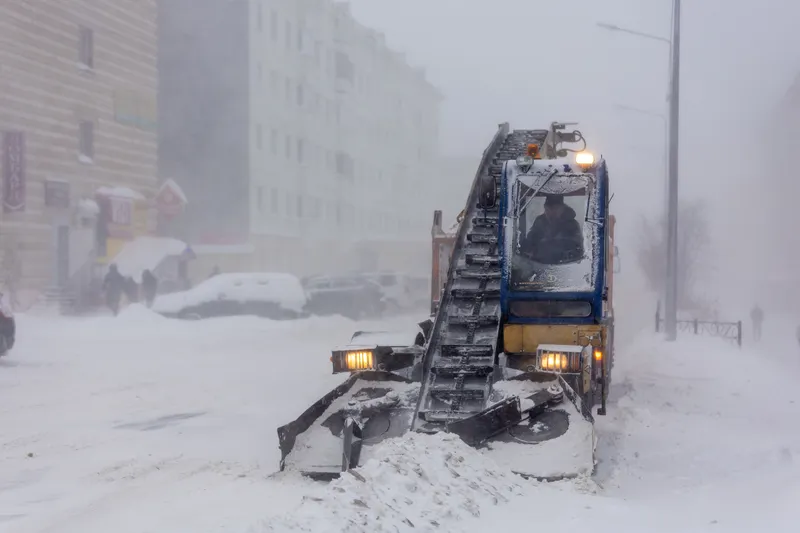 Snow removal equipment on a city street