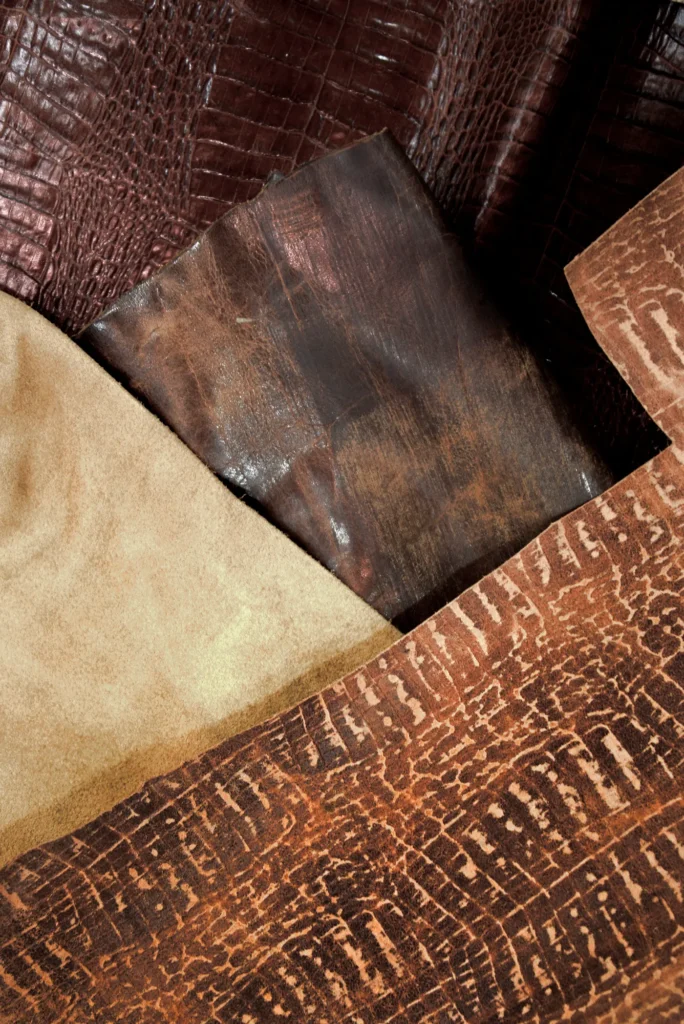 Collection of leather samples in different colours and textures
